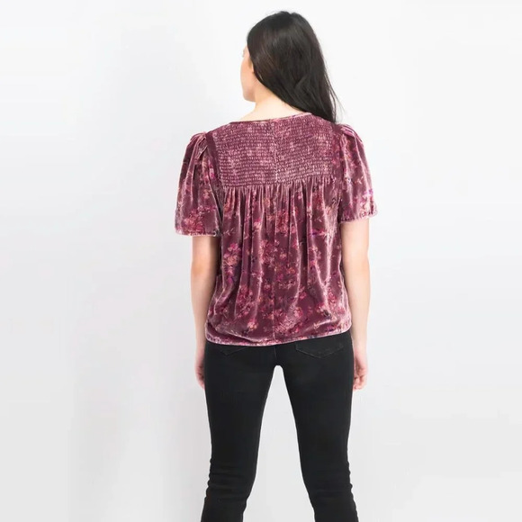 Rebecca Taylor Women Jewel Floral Print Velvet Top, Plum Combo. Sz: 4 - Picture 2 of 8